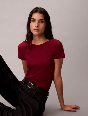 Cotton Contour Rib T-Shirt, Magenta Jewel 
