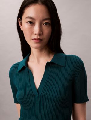 Smooth Cotton Rib Sweater Polo, Maya