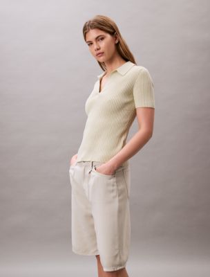 Smooth Cotton Rib Sweater Polo, Aloe Wash