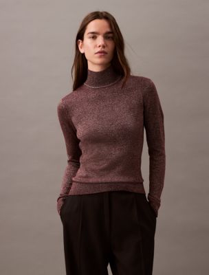 Lurex Turtleneck Sweater, Decadent Chocolate
