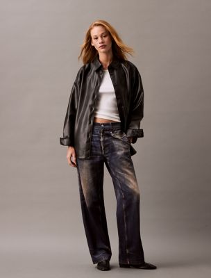 Faux Leather Relaxed Shirt Jacket, Black Beauty