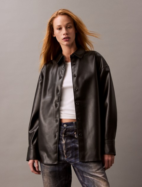 Женские куртки Calvin Klein Faux Leather Relaxed Shirt Jacket