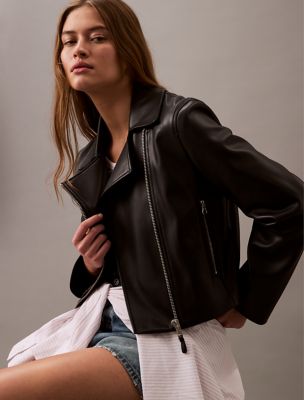 Женская куртка Calvin Klein Faux Leather Moto, цвет: Чёрный — фото 2