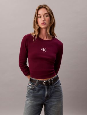 Monologo Long Sleeve Baby Tee, Berry Glaze 