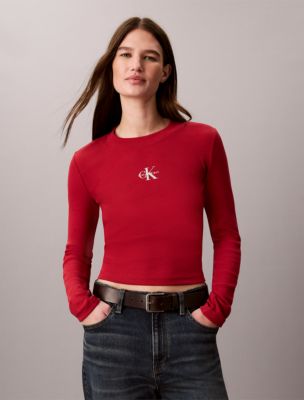 Monologo Long Sleeve Baby Tee, Rio Red