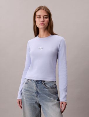 Monologo Long Sleeve Baby Tee, Casual Purple