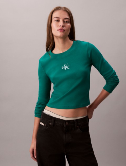 Женские футболки Calvin Klein Monologo Long Sleeve Baby Tee