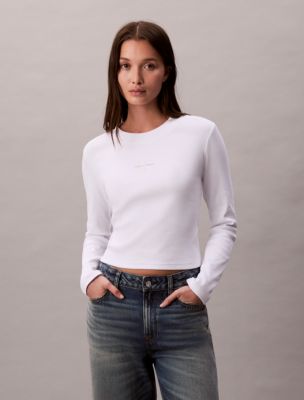 Monologo Long Sleeve Baby Tee, Bright White