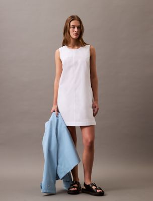 Cotton Poplin Sleeveless Mini Dress, Brilliant White
