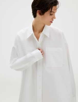 Poplin Relaxed Shirt Dress, Brilliant White