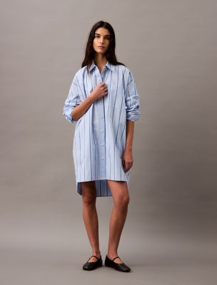 Stripe Relaxed Shirt Dress, Chambray Blue