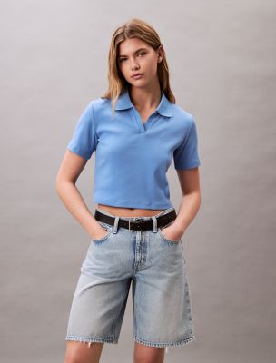 Cotton Contour Rib Polo Tee, Silver Lake Blue