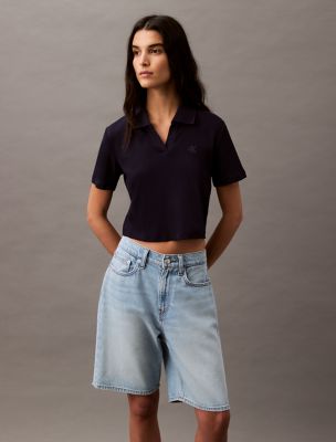 T-shirt polo côtelé en coton Contour, bleu baritone