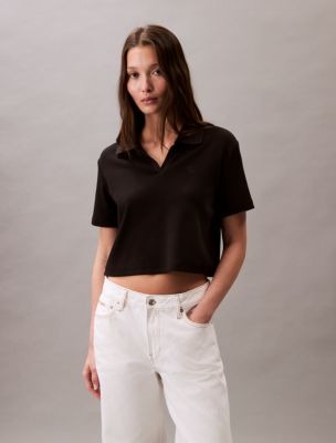 Cotton Contour Rib Polo Tee, Black