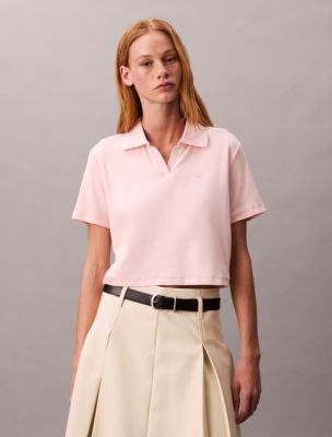 Cotton Contour Rib Polo Tee, Cloud Pink