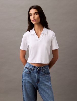 Cotton Contour Rib Polo Tee, Brilliant White