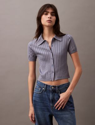 Ribbed Crop Polo Sweater