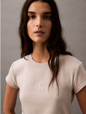 Tシャツ・カットソー   Here White Monogram Baby T-Shirt 47AB802 YAA 47 Monogram Logo Baby Tee | Calvin Klein® USA