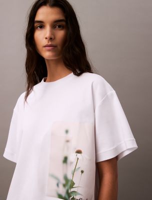 Floral Blur Graphic Relaxed T-Shirt, Brilliant White