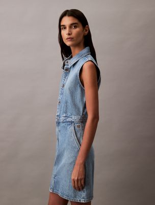 ★ ★ Women's Sleeveless Denim Trucker Dress 47B0 Sleeveless Denim Button-Down Dress | Calvin Klein