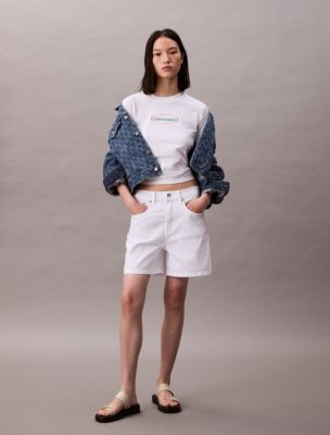 High Rise Denim Shorts, Optic White