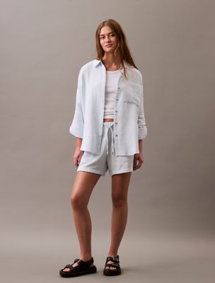 売れ筋商品|||カルバンクライン カットソー トップス レディース Women's Double Gauze Roll-Tab-Sleeve Button-Down Shirt Hay 44C927G_KAB_main
