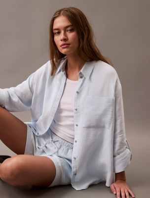 Double Gauze Roll Tab Button-Down Shirt, Ice Melt