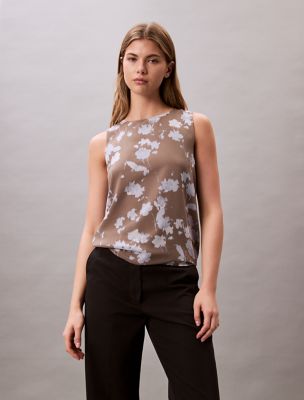Printed Chiffon Sleeveless Shell Top, Sleet
