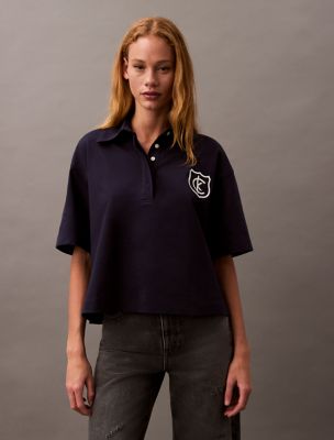 Logo Crest Relaxed Polo Shirt, Baritone Blue