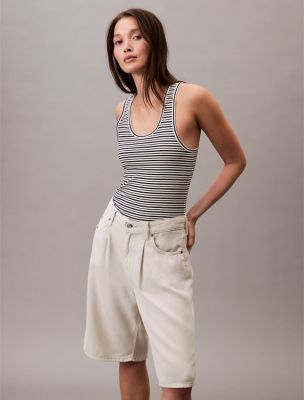 Ribbed Stripe Tank Top, Baritone Blue Stripe