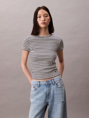 Cotton Contour Rib Stripe T-Shirt, Baritone Blue Stripe