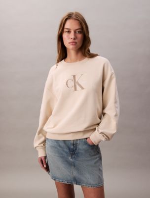 Monogram Logo French Terry Relaxed Sweatshirt, Light Hay