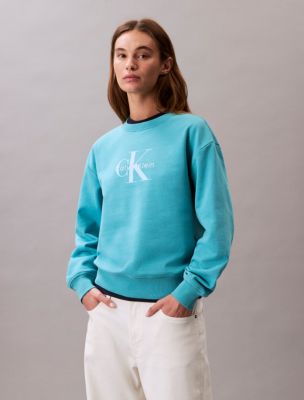 Monogram Logo French Terry Relaxed Sweatshirt, Tuscan Teal