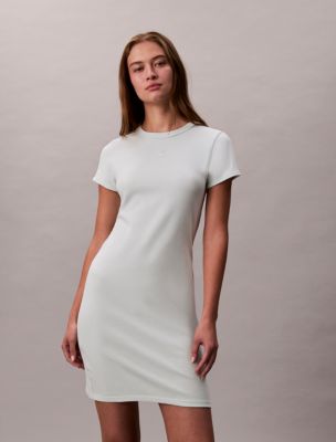 Cotton Contour Rib Monogram Logo Mini Dress, Sprout Green