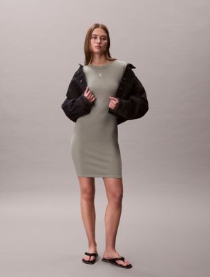 Cotton Contour Rib Monogram Mini Dress, Shadow