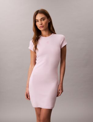 Cotton Contour Rib Monogram Logo Mini Dress, Spring Lilac 