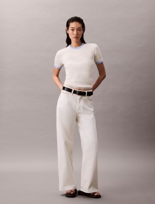 Cotton Ribbed Slim T-Shirt , Tofu / Moderate Blue