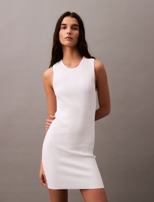 Ribbed Sleeveless Mini Dress, Brilliant White