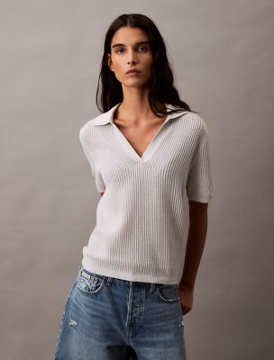 Chandail polo décontracté en tricot ajouré, Lunar Rock