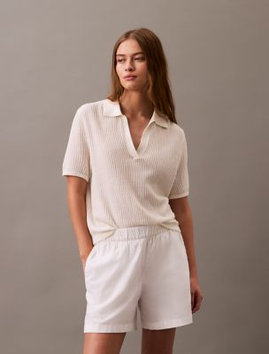 Open Knit Relaxed Polo Sweater, Tofu