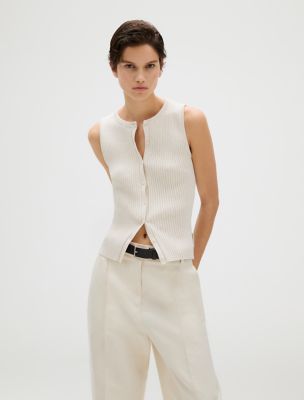Smooth Cotton Rib Sweater Tank, Chalk Heather
