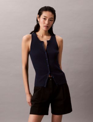Smooth Cotton Rib Sweater Tank, Light Cavalry Blue