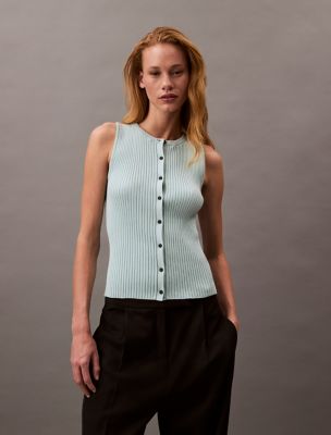 Smooth Cotton Rib Sweater Tank, Blue Haze