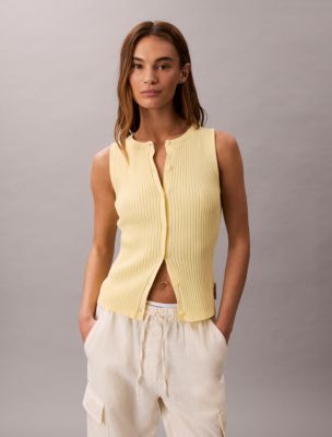 Smooth Cotton Rib Sweater Tank, Churned Butter