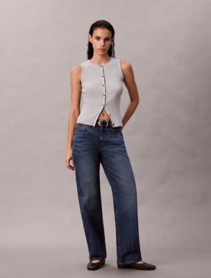 Smooth Cotton Rib Sweater Tank, Mid Grey Heather