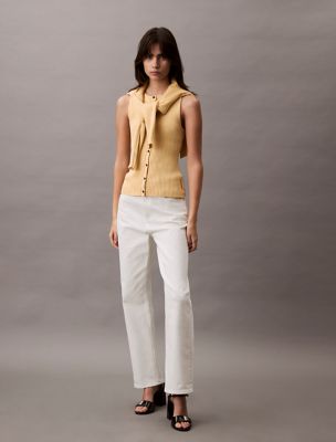 Smooth Cotton Rib Sweater Tank, Sahara Sun