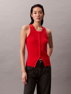 Smooth Cotton Rib Sweater Tank, Red Alert