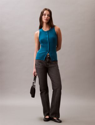 Smooth Cotton Rib Sweater Tank, Light Cavalry Blue