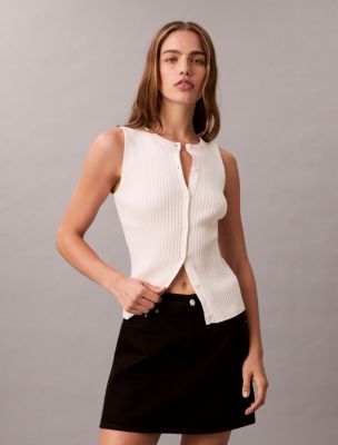 Smooth Cotton Rib Sweater Tank, Tofu