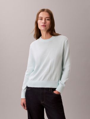 Smooth Cotton Monogram Sweater, Aqua Breeze